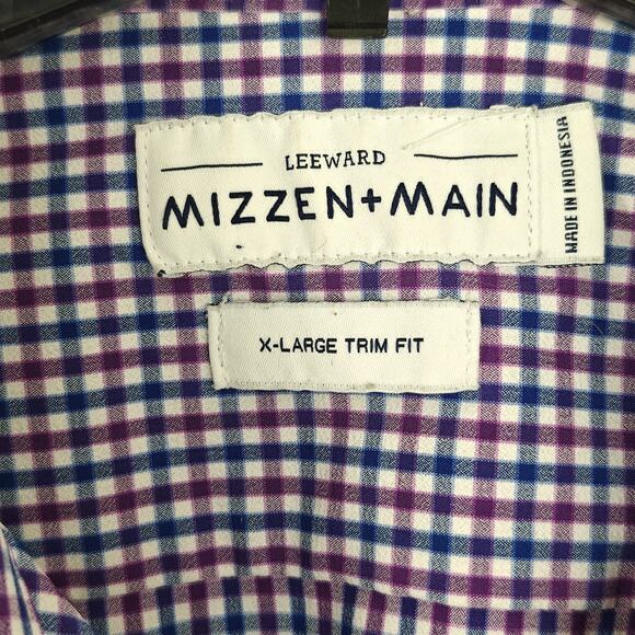 Mizzen+Main Leeward Performance Trim Fit Button Up Shirt XL Blue Purple Gingham - Picture 2 of 6